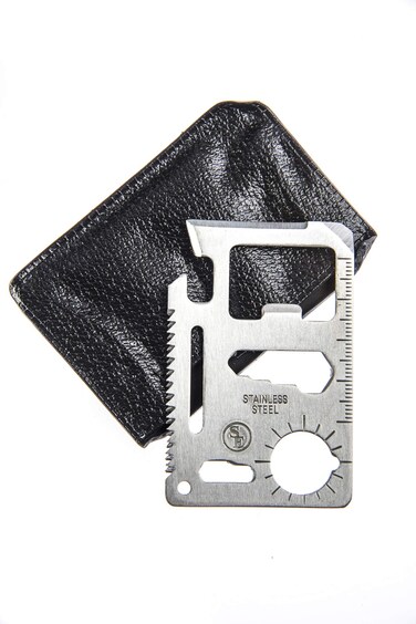 SE 11Function Stainless Steel Survival Pocket Tool  Compact Credit CardSized MultiTool with Leatherette Case  Ideal for Camping Hiking and Outdoor Activities MT9081