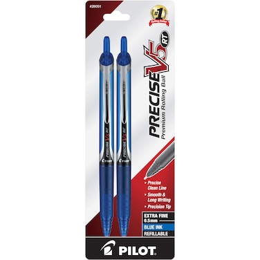 PILOT Precise V5 RT Refillable  Retractable Liquid Ink Rolling Ball Pens Extra Fine Point 05mm Blue Ink 2Pack 26051