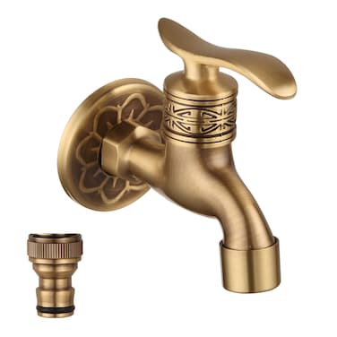 TOLIWEL Antique Brass Garden Outdoor Faucet Bathroom Wall Mount Water Decorative Hose Single Cold Tap G 12 inch Connection Spigot