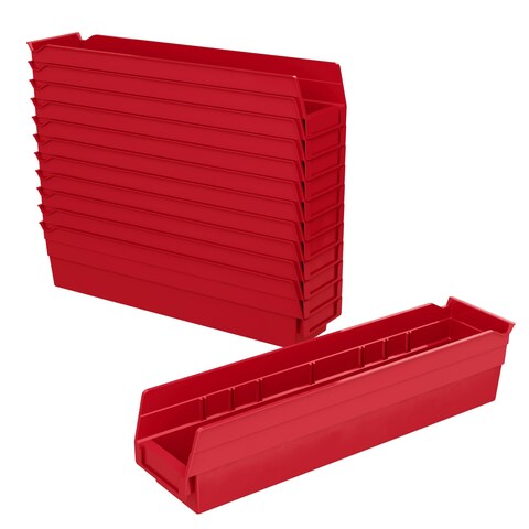 AkroMils 30128 Plastic Containers for Organizing and Storage Bins for Closet Kitchen Cabinet or Pantry Organization 18Inch x 4Inch x 4Inch Red 12Pack