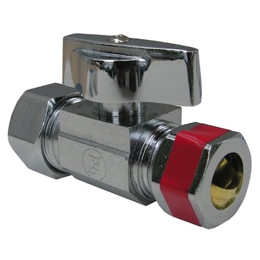 LASCO 069283 Straight Stop Quarter Turn Ball Valves 58Inch Compression Inlet X 12Inch Compression Outlet Chrome