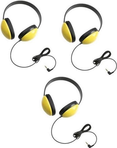 Califonel 2800YL Listening First Stereo Headphones 3Pack Yellow Adjustable Headband Comfortable for Extended wear Specifically Sized for Young Students