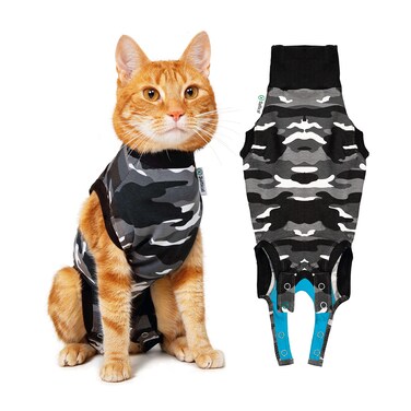 Suitical Recovery Suit for Cats  Spay and Neutering Cat Surgery Recovery Suit for Male or Female  Soft Fabric for Skin Conditions  XS  Neck to Tail 157  177  Black Camouflage