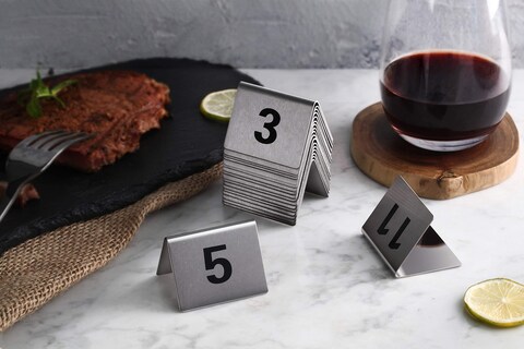 New Star Foodservice 27655 Stainless Steel Tent Style Table Number Card 76100 15 x 2 Inch White