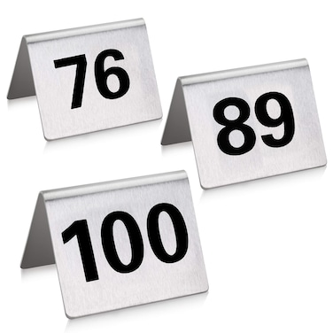 New Star Foodservice 27655 Stainless Steel Tent Style Table Number Card 76100 15 x 2 Inch White