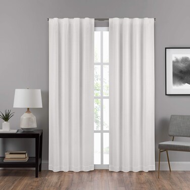 ECLIPSE DraftStopper Room Darkening Curtains for Bedroom  Summit Solid 40 x 95 Thermal Insulated Single Panel Rod Pocket Light Blocking Curtains for Living Room White