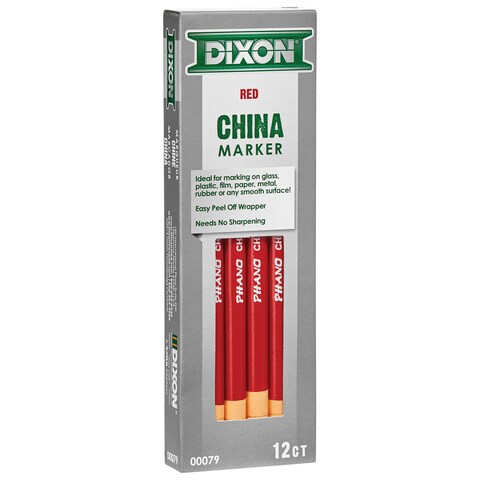 Dixon Industrial Phano PeelOff China Marker Pencils Red 12Pack 00079
