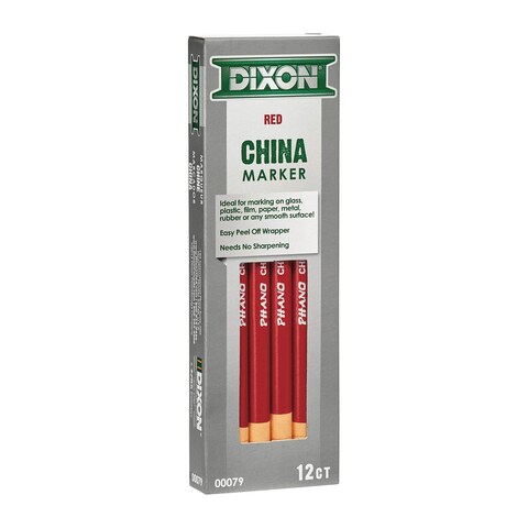 Dixon Industrial Phano PeelOff China Marker Pencils Red 12Pack 00079