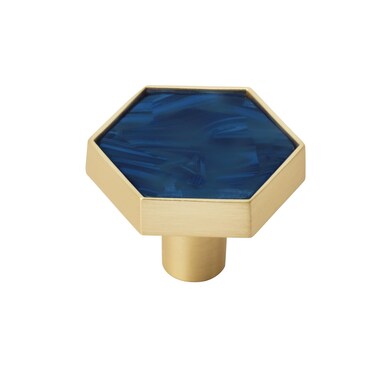 Amerock 2PK36973NVB Accents Hexagon Cabinet Knob  Furniture Knob  1516 inch 33mm Length GoldNavy Blue Decorative Drawer Pull