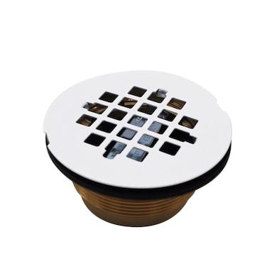 Westbrass D206B50 2 NoCaulk Brass Compression Shower Drain with 414 Round Grid Cover 1Pack Powder Coat White