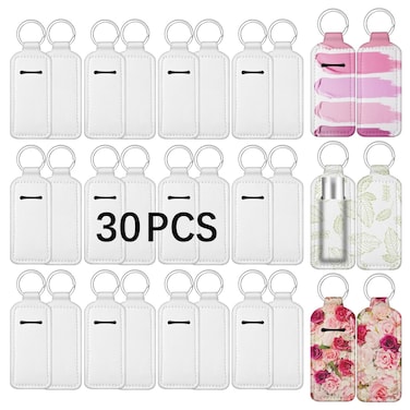 Anpuimult 30 PCS Sublimation chapstick holder blanksbulk neoprene lip balm holder keychainNeoprene Clipon Sleeve Travel Key Ring Holder DIY sublimation blanks products