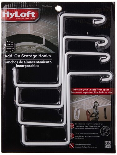 HyLoft 00212 AddOn Storage Hook Accessory for HyLoft Model540 Ceiling Rack 4 Count  White