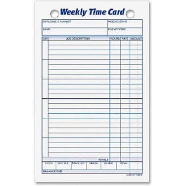 TOPS Weekly Time Cards Index Bristol Stock 425 x 675 Inches 100Count White 3016