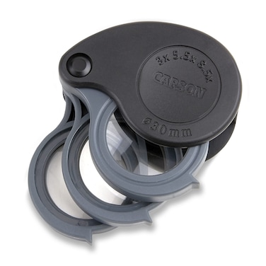 Carson TriView 3X55X85X Folding Loupe Magnifier with Builtin Case TV36 Black