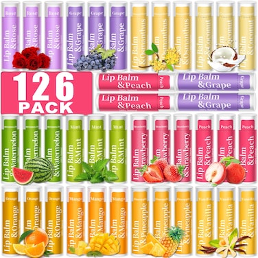 RBUGR 126 Pcs Lip Balm Bulk 12 Flavored Pack of Lip Balms Natural Lip Balm Pack Moisturising Organic Lip Balm Set for Cracked Lips Bulk Gifts Stocking Stuffers Party Favors42g015oz