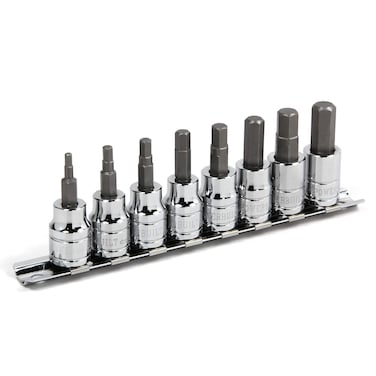 Powerbuilt Hex Bit Socket Set 8 Piece 38 Inch Drive Metric Sizes 310mm Ball End Sockets Storage Rail  642405 Silver