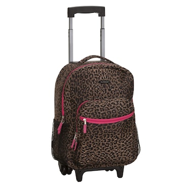 Rockland Double Handle Rolling Backpack PINKLEOPARD 17Inch