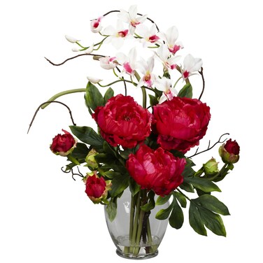 Nearly Natural Peony  Orchid Silk Flower Arrangement