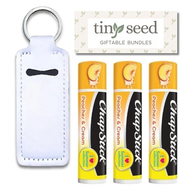Peaches and Cream Chapstick 3Pack Includes Bonus Lip Balm Holder Keychain White Limited Edition Flavor from the Chapstick I Love Summer Collection Unique Gift Bundle from Tiny Seed