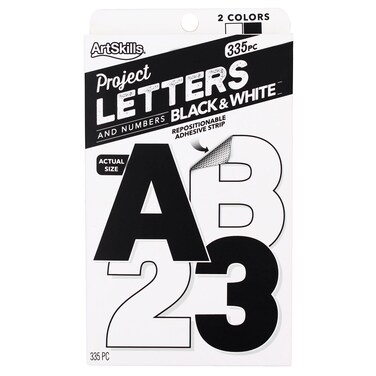 ArtSkills 25 Paper Poster Letters and Numbers for Projects and Crafts Black and White 335 Pieces