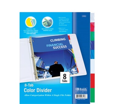 BAZIC 3Ring Binder Dividers w 8Insertable Color Tabs