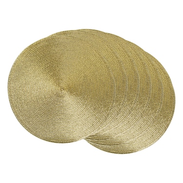 DII Woven Placemats Collection Metallic Round Placemat Set 15 Gold 6 Piece