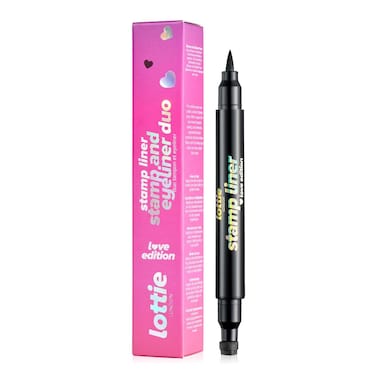 Lottie London Stamp Liner in Heart Dual Ended Heart Shape Liner Double Ended Black Eyeliner Heart Stamp and Pointed End Pen for Playful  Bold Designs