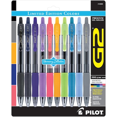 PILOT G2 Limited Edition Harmony Ink Collection Retractable Gel Pens 07mm Fine Point Assorted Ink 10Pack