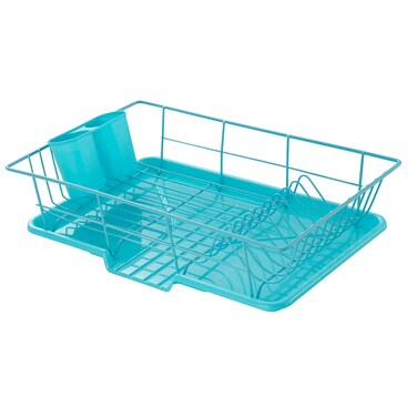 SpaceSaving 3Piece Dish Drainer Rack Set Efficient Kitchen Organizer for Quick Drying and Storage  Includes Cutlery Holder and Drainboard  Maximize Countertop Space Turquoise Blue