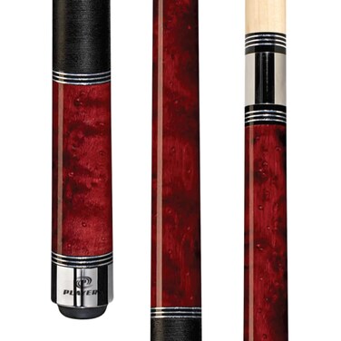 Players C960 Classic Crimson BirdsEye Maple with Triple Silver Rings Cue 19Ounce