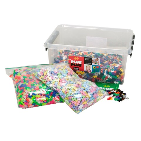 PLUS PLUS  Open Play Set  7000 Piece in Storage Tub  Basic Neon  Pastel Color Mix  Construction Building Stem Toy Interlocking Mini Puzzle Blocks for Kids