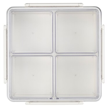 Airtight 4Compartment Removable Divided Serving Tray with Lid Portable Charcuterie Container Snackle Platter Snack Box Easy Prepping Organizer Cansiter for Veggie Fruit Ingredient Square