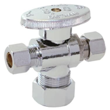 Eastman QuarterTurn Dual Outlet 3Way Stop Valve 38 Inch OD Compression x 14 Inch OD Compression x 58 Inch OD Compression Chrome Plated 48654LF