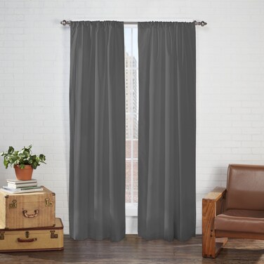 Eclipse Cadenza Microfiber Rod Pocket Panel Pair Light Filtering Window Curtains 54 in long x 40 in wide 2 Panels Smoke