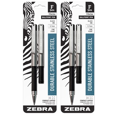 4 Zebra F301 Compact Ballpoint Pens 2 Packs of 2 Black