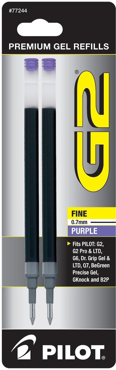 Pilot G2 Gel Ink Refills Fine Point 07 mm Purple Pack of 2