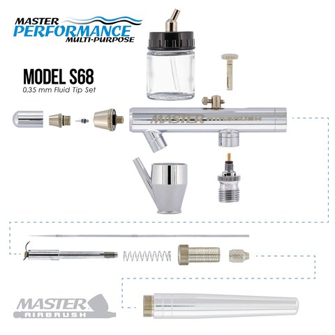 Master Airbrush MultiPurpose Airbrushing System Kit with Siphon Feed DualAction Airbrush 035 mm Tip 34 oz Fluid Cup Pro 15 hp Cool Runner II Dual Fan Air Compressor  Hose Holder How To Guide