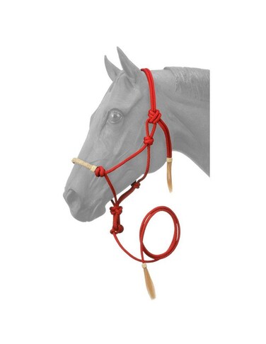 Tough 1 Rawhide Noseband Rope Halter with Lead Red Horse