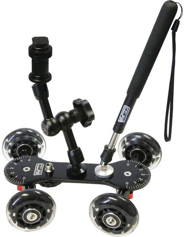 Vidpro SK22 Professional Skater Dolly  Rolling Slider for DLSR Cameras  Camcorders Ideal for LowLevel Shooting  Panning 25 Lbs Capacity Smooth Rubber Wheels 7 Mounting Points  Extendable Handle