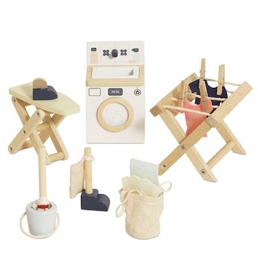 Le Toy Van  Wooden Daisylane Laundry Room Accessories Play Set for Dolls Houses  Girls or Boys Furniture Sets  Suitable for Ages 3