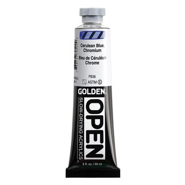 OPEN SlowDrying Acrylics by GOLDEN Cerulean Blue Chromium 2 fl oz tube Professional Acrylic Paint SemiTransparent