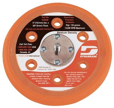 Dynabrade 54328 6 152 mm Diameter HookFace Vacuum Sanding Disc Pad Short Nap Teal  38 10 mm Thick Urethane Medium Density SwirlFree Finish 51624 Male Thread