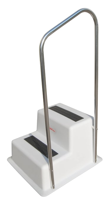 TAYLOR MADE PRODUCTS Stepsafe Double Dock Step Handrail Attachment 195 W x 49 H Includes Rail Only Aluminum Construction Added Safety Fits 2Step Models  47201 Silver White Black