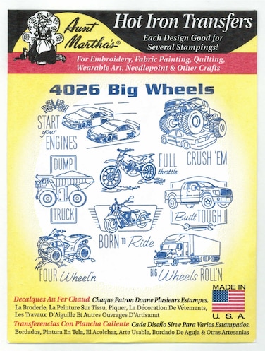 Big Wheels Aunt Marthas Hot Iron Embroidery Transfer