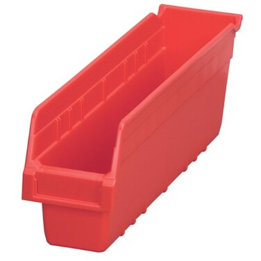 AkroMils 30048 Plastic Nesting ShelfMax Storage Bin Box 18Inch x 4Inch x 6Inch Red 8Pack