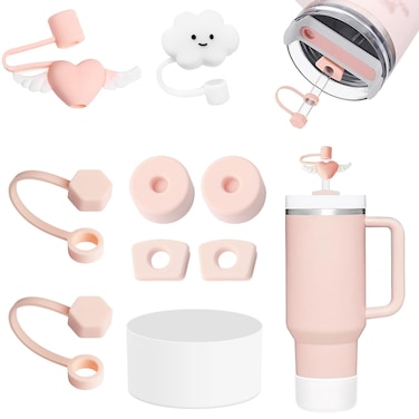 Stanley Cup Accessories Set Including 6 Pcs Silicone Spill Proof Stopper 2 Pcs Straw Cover Cap for 910 mm Straws 1 Pcs Clear Silicone Boot for Stanley Cup Stanley 40oz  30oz Tumbler PINK