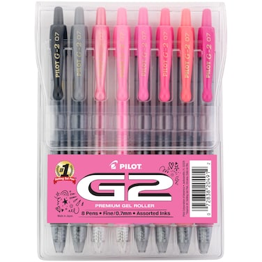 Pilot G2 Premium Gel Roller Pens 8 Pack Pouch Fine Point 07 mm Assorted Pink Positivity Pack