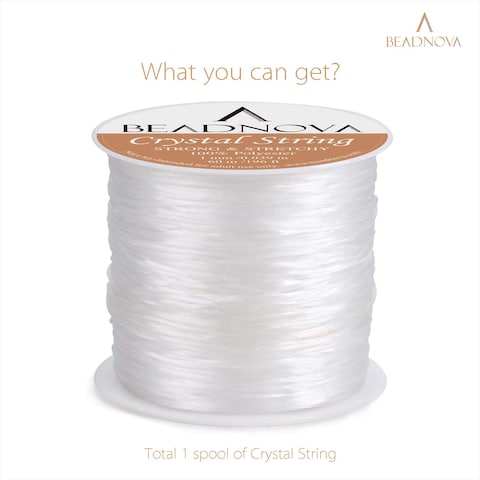 BEADNOVA 1mm Elastic Stretch Crystal String Cord for Jewelry Making Bracelet Beading Thread 60mroll Clear White