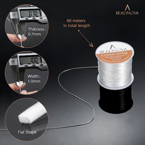 BEADNOVA 1mm Elastic Stretch Crystal String Cord for Jewelry Making Bracelet Beading Thread 60mroll Clear White