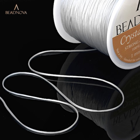 BEADNOVA 1mm Elastic Stretch Crystal String Cord for Jewelry Making Bracelet Beading Thread 60mroll Clear White